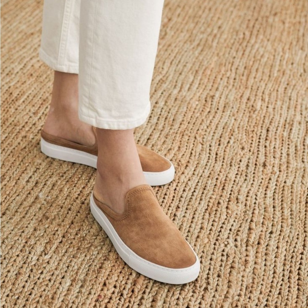 Jenni Kayne Natural Tan Suede Slider Sneaker Honey Sz 39